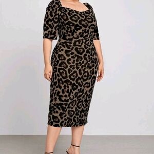 Shein Curve Leppard Print, Sweetheart Neck, Long Dress, Size XL-12